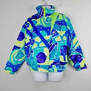 Vintage 80's Obermeyer Ski Coat 8 Colorful Puffer Coat Zip Snap